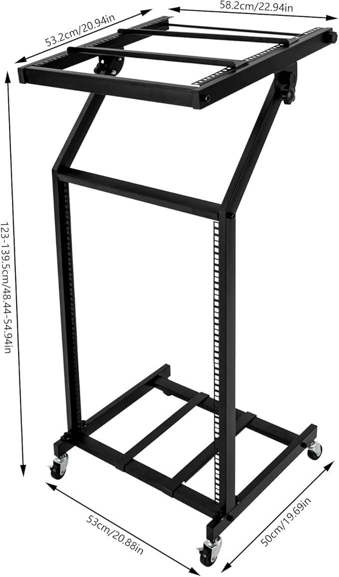 16U Professional DJ Stand Rack Mount DJ Mixer Stand Adjustable Stage Cart w/Wheel for Music Party Show Music Studios Performance Stages Concert Venues
