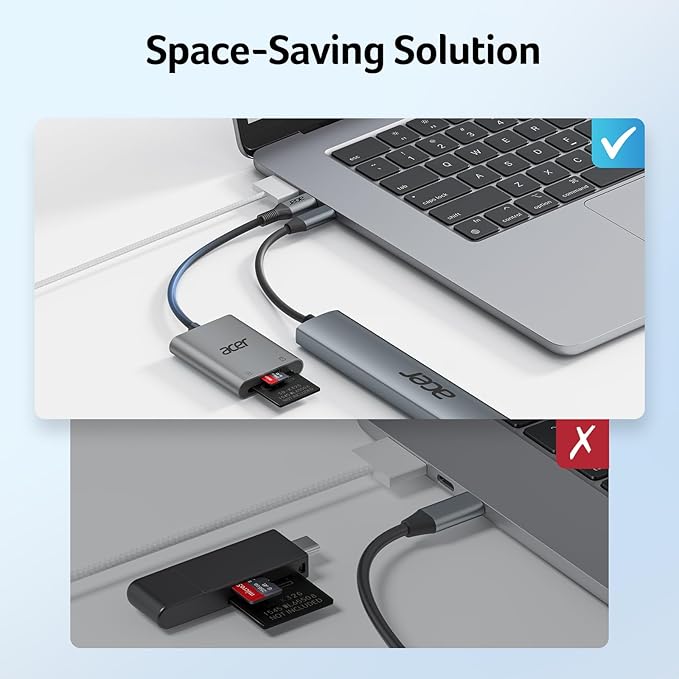 Acer SD Card Reader USB C, Dual Slots Type C to Memory Card Reader, Aluminum Micro SD Card Camera Adapter for MicroSD, SDHC, SDXC, Compatible with iPhone16/15, MacBook, iPad Pro, Android, Laptop