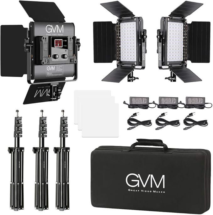 GVM RGB LED Video Lighting Kit, 800D Studio Video Lights with Panel, APP Control for YouTube Photography Lighting, , 3200K-5600K, 8 Kinds of The Scene Lights, 3 Packs