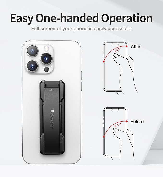 Dexnor New Upgrade Phone Grip, Phone Holder for Hand [2-in-1] Phone Strap with Kickstand Phone Finger Holder Compatible with Most iPhone Samsung Phone Case, Black