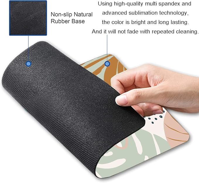 Mouse Pad, Boho Abstract Mouse Pad, Premium-Textured Square Mouse Mat Waterproof Non-Slip Rubber Base Computer Mousepad for Office Laptop Desk, Modern Tropical Leaves