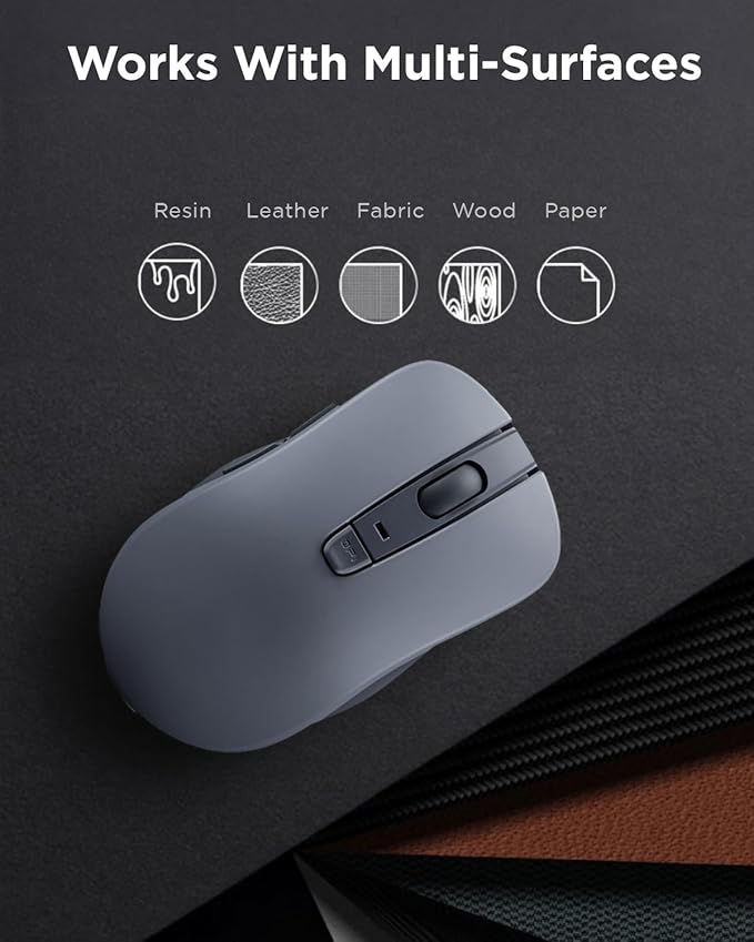 Lenovo Bluetooth Silent Mouse (WL300) - 5 Button Computer Mouse with Silent Left & Right Click – Sculpted Grip, Microsoft Swift Pair, Up to 1600 DPI (Grey)