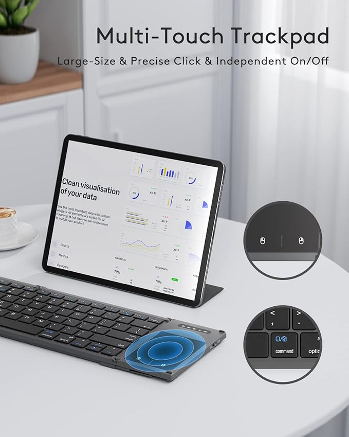 Samsers Foldable Bluetooth Keyboard with Touchpad, Full-Size Wireless Folding Holder, Rechargeable Portable Travel for iOS Android Windows Mac OS, Support 3 Devices (BT5.1 x 3)