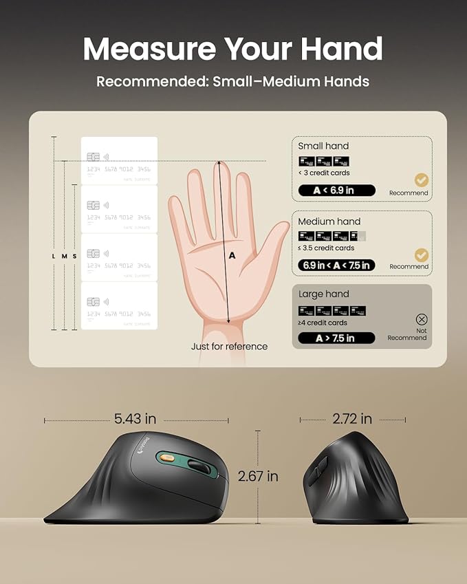 ProtoArc Ergonomic Vertical Mouse, EM11 NL Rechargeable Wireless Mouse Bluetooth, Ergo Mice with 3 Multi-Device for PC/Notebook/Laptop, 2.4GHz Optical Mice for Windows, Mac OS, Green