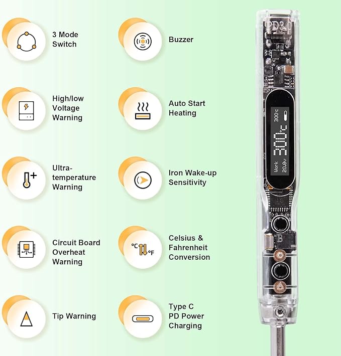 SEQURE SI012 Soldering Iron, 68W Electric Soldering Iron Kit Adjustable Temperature 212°F-842°F, 8S Fast Heating, Digital OLED, Auto Sleep, 19V Power Adapter, 2 Soldering Tips Portable Welding Tool