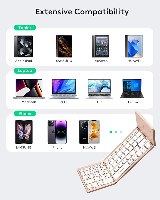 Samsers Foldable Bluetooth Keyboard with Touchpad - Portable Wireless Keyboard with Holder, Rechargeable Full Size Ultra Slim Pocket Folding Keyboards for Android Windows iOS Tablet & Laptop - Pink