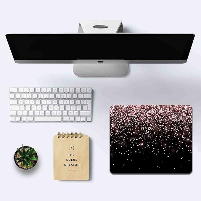 IMAYONDIA Mouse Pad, Rose Gold Glitter Black Mouse Pad, Non-Slip Rubber Base Women Mousepad, Mouse Mat Pad for Work, Game, Office, 9.5 x 7.9 Inch - Beautiful Modern Luxury Design