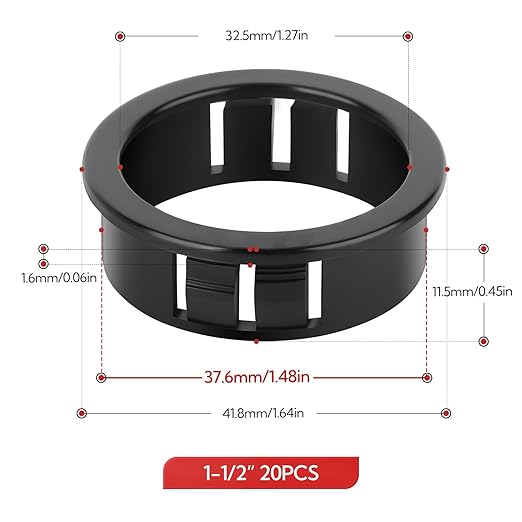 20PCS 1-1/2" Black Cable Snap Bushing Grommet, Snap in Cord Bushing Protect Cables