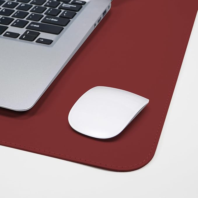 Desk Mat 35" x 17" Leather Desk Pad Protector with Natural Cork & PU Leather, Non-Slip Office Desk Mat, Double-Sided Large Mouse Pad, Waterproof Desk Cover for Office&Home (red)