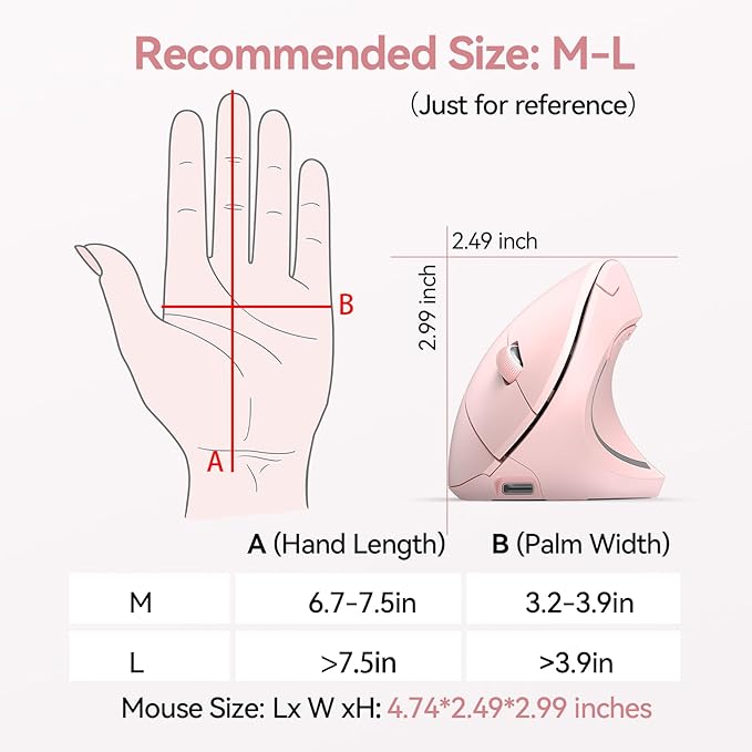 TECKNET Ergonomic Mouse Wireless, Rechargeable Mouse Wireless Silent for Carpal Tunnel Right Hand, 2.4GHz USB Vertical Mouse Wireless for Laptop, 5 Adjustable 4800 DPI, Computer, MacBook, Desktop