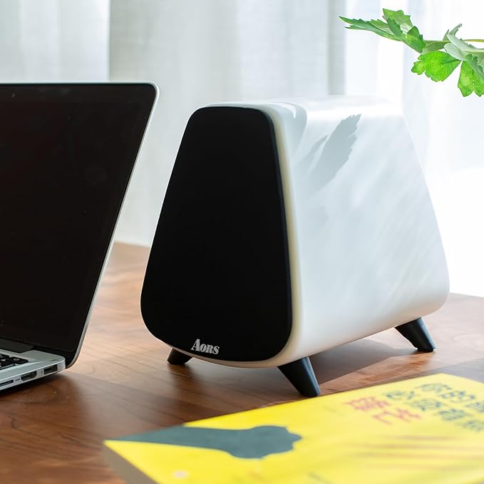 AS31 Active Bookshelf Speakers Bluetooth 5.3, 2-Way Stereo PC Desktop 80W RMS/3-inch Bass/Midrange/RCA and Fiber Optic Inputs, Wooden Compact High-Power Speakers - Matte Skin White
