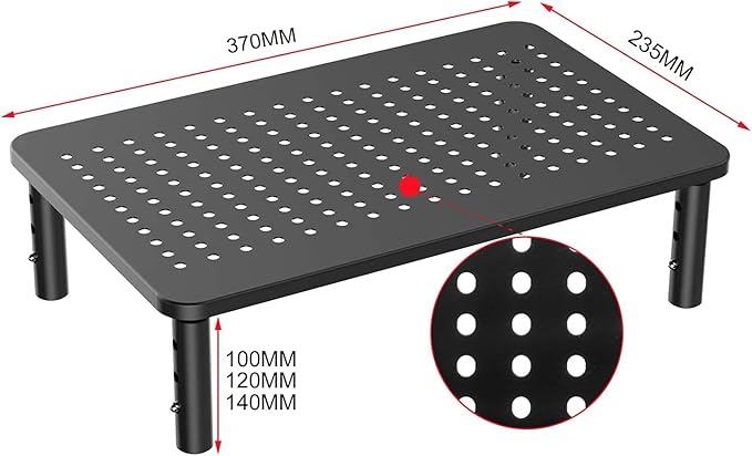 suptek Monitor Stand Riser for Computer,Laptop,Printer, Notebook and All Flat Screen Display with Vented Metal Platform,3 Height Adjustable Laptop Riser,2 Pack,Black(MST003-2)