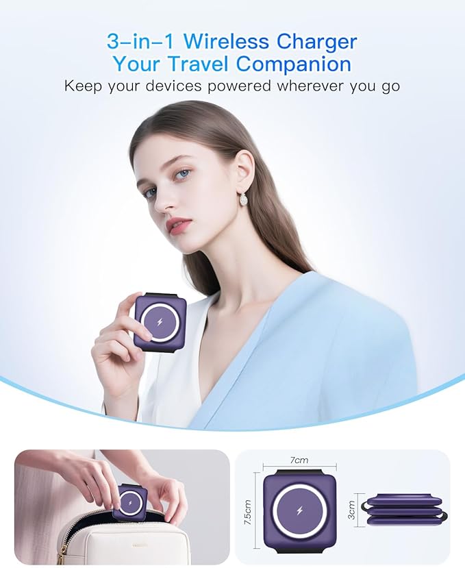 Charging Station for Mag Safe Apple - 3 in 1 Magnetic Foldable Wireless Charger Pad - Travel Charging Mat for iPhone 16 15 14 13 12 Pro Max Plus Watch & Airpods