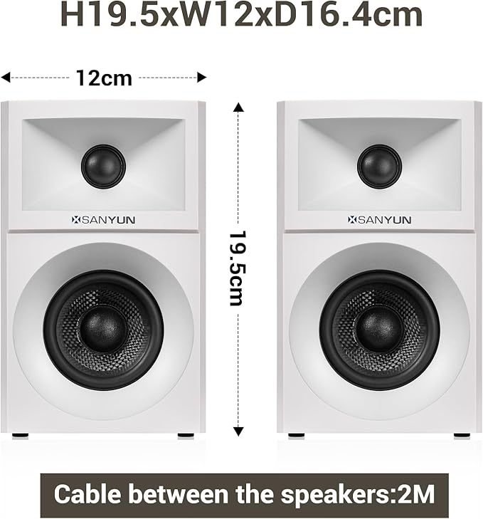 SW203 4.0 Computer Speakers - 60W 4-Way DSP Control 3D Immersive Sound - 3" Carbon Fiber Woofer & 20mm Silk Dome Tweeter - 24bit DAC USB/Bluetooth 5.4/AUX - Studio-Grade Audio (Pair, White)