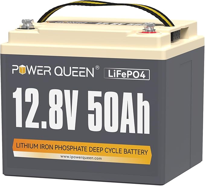 Power Queen 12.8V 50Ah LiFePO4 Battery Upgrade, Grade A Lithium Battery Cells with 50A BMS, Up to 15000 Cycles, Portable & Lightweight for Trolling Motor,Fish Finder Boat,RV,Solar