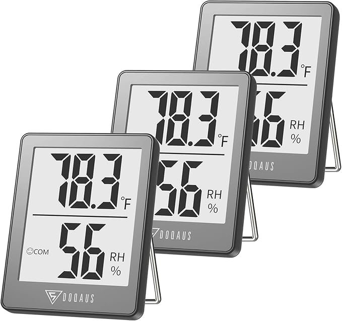 DOQAUS Indoor Thermometer [3 Packs], Mini Digital Hygrometer Room Thermometer, Humidity Meters, Accurate Temperature Humidity Monitor Gauge for House, Office, Greenhouse, Home Grey (2.3X1.8inch)