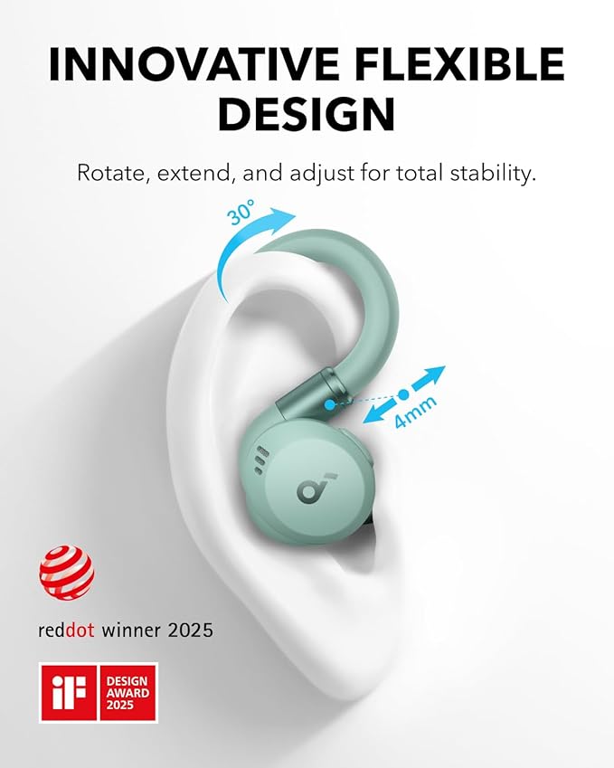 Soundcore Sport X20 by Anker, True-Wireless Workout Earbuds, Rotatable and Extendable Ear Hooks, Noise Cancelling, Deep Bass, IP68 Waterproof, Sweatproof, Dustproof, 48H Play, Sport Earbuds for Gym