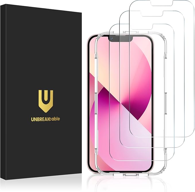 UNBREAKcable 3 Pack Screen Protector for iPhone 13/13 Pro, Double Shatterproof Tempered Glass [Easy Installation] [HD Clear] [Case Friendly] for iPhone 6.1 inch