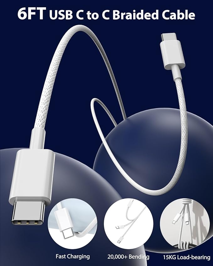 iPhone 16 Car Charger,USB C Fast Car Charger Adapter 2Pack Dual USB C Port Fast CarCharger with 6Feet Long Type C to C Braided Charging Cable Fast Charging for iPhone 16/16 Pro/16 Pro Max/15/iPad