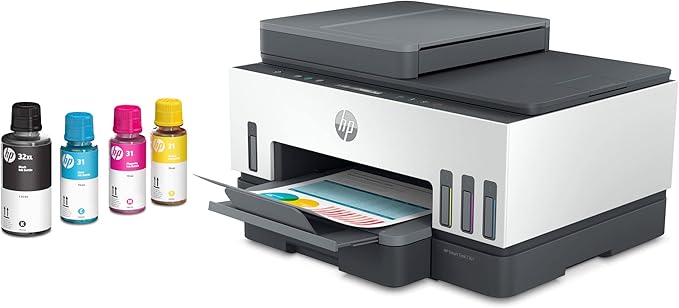 HP Smart Tank 7301 Wireless All-in-One Refillable Ink Tank Printer, Scanner, Copier with 2 years of ink included, Best for home office(28B70A)