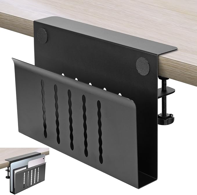 Desk Side Storage, Under Desk Storage, No Drill Steel Hanging Desk Organizer, Laptop Holder, Desk Storage Holder for Office & Home.(Black)