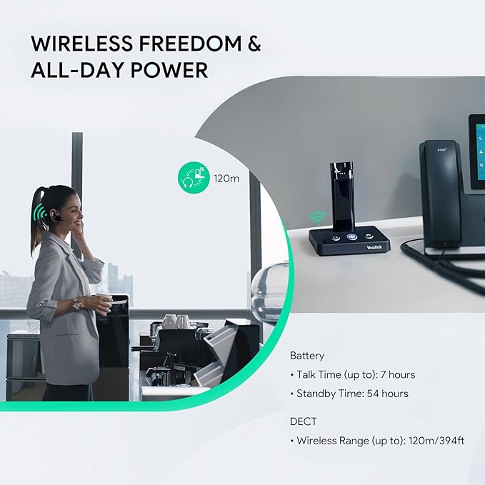 Yealink DECT Wireless Headset WH63,Mono Single Ear Office Headset with Noise Canceling Mic,Work for Computer, Desk Phones,Work with Zoom,RingCentral,Avaya, Teams Certified