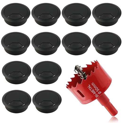 2 Inch(50mm) Desk Grommet,13 Pieces Wire Grommet, Desk Hole Cover for Cables with Hole Saw,Plastic Cable Cord Wire Hole Cover for Desk, Table,Cabinet,Countertop and Other Furniture(Black)