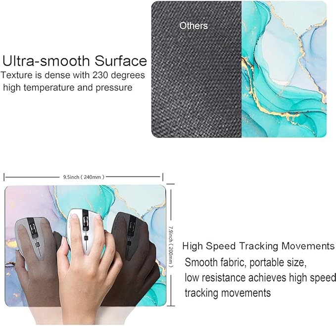 Mouse Pad, Cyan Blue Marble Mouse Pad, Washable Square Cloth Mousepad for Office Laptop, Non-Slip Rubber Base for Wireless Mouse for Computer Desk
