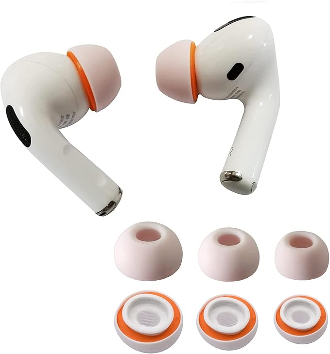 Airpod Pro Ear Tip Memory Foam & Silicone Hybrid Ear Tips, Perfect Noise Reduction, Stays in Your Ears, Ultra-Comfort, Anti-Slip Eartips, Fit in The Charging Case (Orange, Assorted S/M/L)