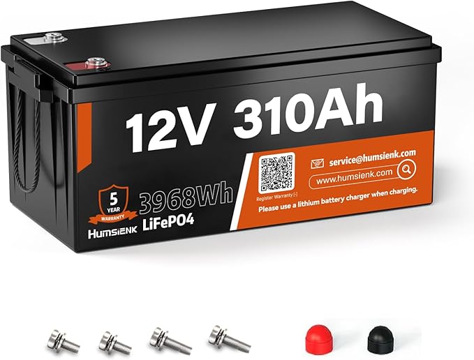 12V 310Ah LiFePO4 Lithium Battery – Max. 3968Wh Solar/RV/Off-Grid Power,15000+ Deep Cycles, 100A BMS,Low-Temp Protection,A+ Grade Cells for Marine, Trolling Motor, Home Energy Storage (1 Pack)