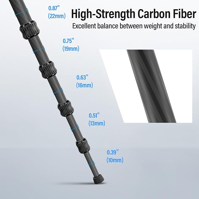 Sirui Compact Traveler 5C Tripod 54.3 inches Lightweight Carbon Fiber Travel Tripod for Camera with 360° Panorama Ball Head for Arca Swiss Quick Release Plate, Max Load 8.8lbs