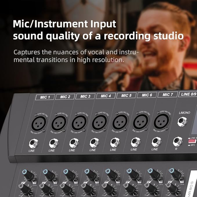 G-MARK MR80S Audio Mixer Interface USB Bluetooth Mixing Console 8 Channel 48V Phantom Power Sound Board Music Reverb For PC Stage DJ Studio Sound Controller Analog Mixer