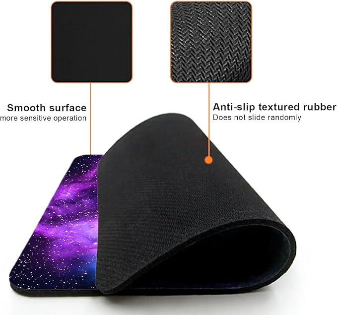 Mouse Pad, Cute Purple Nebula Galaxy Mouse Pads for Desk, 9.5" x 7.9" Non-Slip Rubber Base Computer Mousepad with Women, Portable Square Design for Wireless Mouse and Pad Laptop Office & Travel