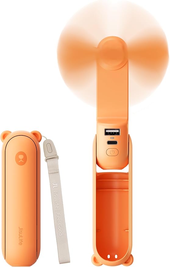 JISULIFE Handheld Mini Fan, 3 IN 1 USB Rechargeable Portable Fan [12-19 Working Hours] with Power Bank, Flashlight, Pocket Design for Travel/Summer/Concerts/Lash, Gifts for Women (Tropical Coral)