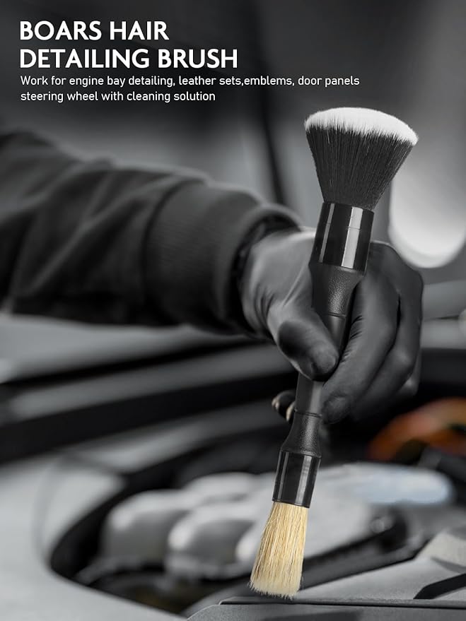 Fantasticlean 9PCS Car Interior Detailing Set, Microfiber Cloth & Applicator, Double-Head Detailing Brushes, Natural Bristles, Scratch-Free, Ultra-Soft for Seats Leather Care or Cleaning