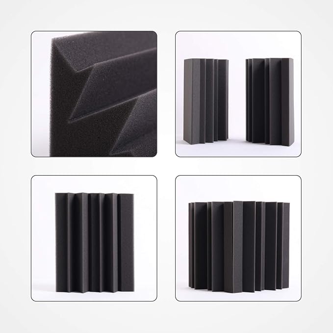 8 Pack - Bass Traps Acoustic Foam Corner, 8''x8''x12'' Black Bass Traps Corner Studio Foam, High Density and Fire-Proof Bass Traps Acoustic Panels Recording Studio Acoustical Treatments