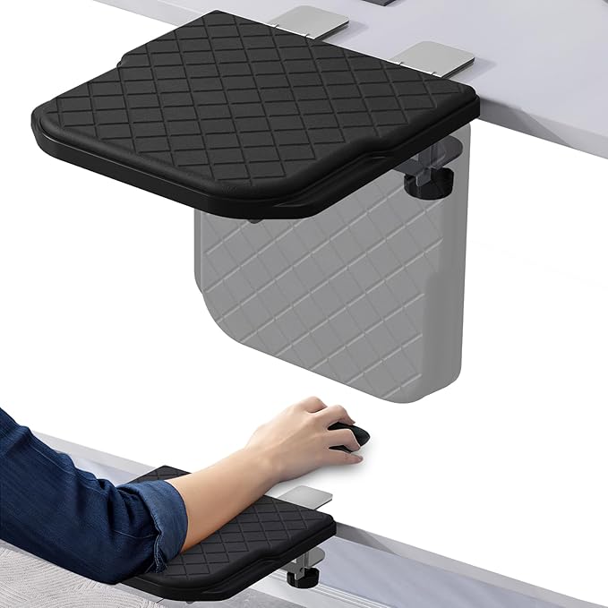 Arm Rest for Desk, 90°Foldable Computer Wrist Rest Shelf with Sponge Padding, Clamp on Arm Support, Ergonomic Sturdy Desk Extender for Office & Home, Durable & Easy to Install (Black)