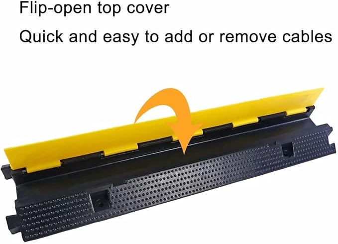 Rubber Cable Ramp Cord Cover Cable Protector Ramps Wire Hose Protective 1 Channel 22000Lbs Load Capacity Traffic Speed Bump for Asphalt Concrete Gravel Driveway Indoor Outdoor, 4 Pack