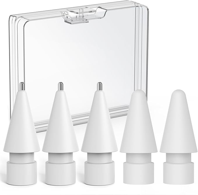 Delidigi 5 Pack Replacement Tips Compatible with Apple Pencil Pro/2nd Generation/1st Gen/USB C, Wear-Resistant iPencil Nibs Accessories Fine Point Precise Control Pen Like Tips