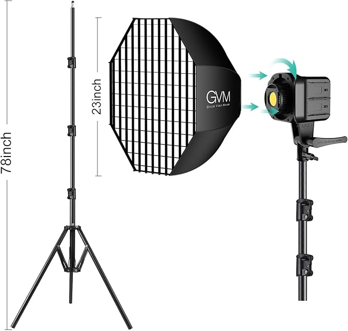 GVM SD80S 80W COB Video Light Kit, 5600K Continuous Lighting for Photography with Bowens Mount Softbox&Stand, 8 Lighting Effects Support AC Adapter & NP Series Battery