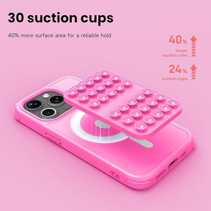 Patented Magnetic Sticky Phone Suction Grip Mount for MagSafe Case,Magnet Silicone Portable Stand Holder for iPhone 16/15/14/13/12 Series and Android, Hands-Free Selfies and Videos,Hot Pink