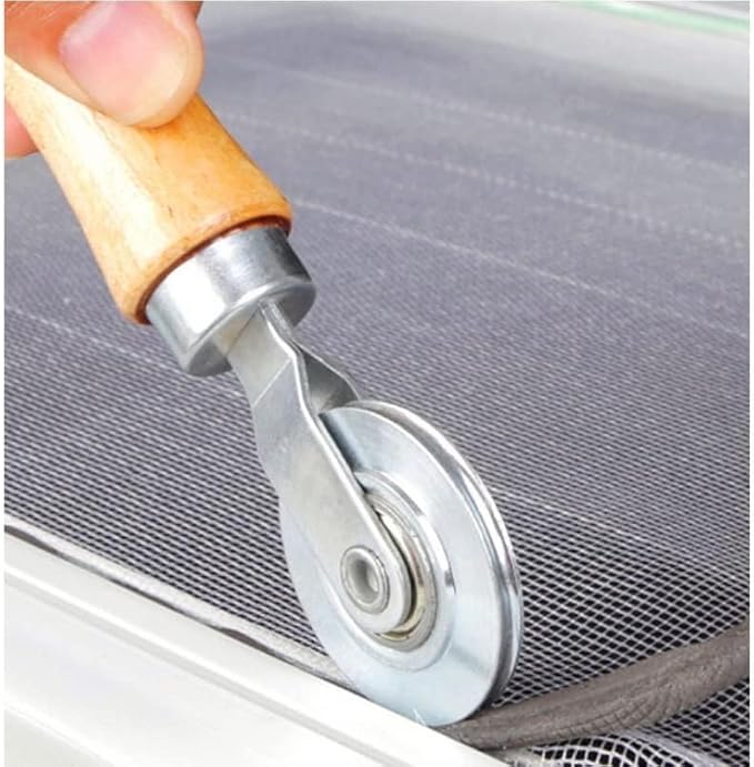 Screen Repair Kit, Screen Roller Tool with Bearing Spline Roller Wooden Handle and Puller Hook for Installing Door Screen Window, 2 in 1 Screen Roller Tool Kit