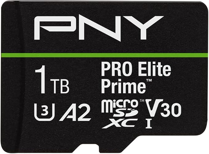 PNY 1TB PRO Elite Prime C10 U3 V30 A2 microSDXC Flash Memory Card – Ultra-Fast Speeds, Read 200MB/s, Write 150MB/s, 4K UHD, Full HD, UHS-I, for Smartphones, Drones, Action Cameras