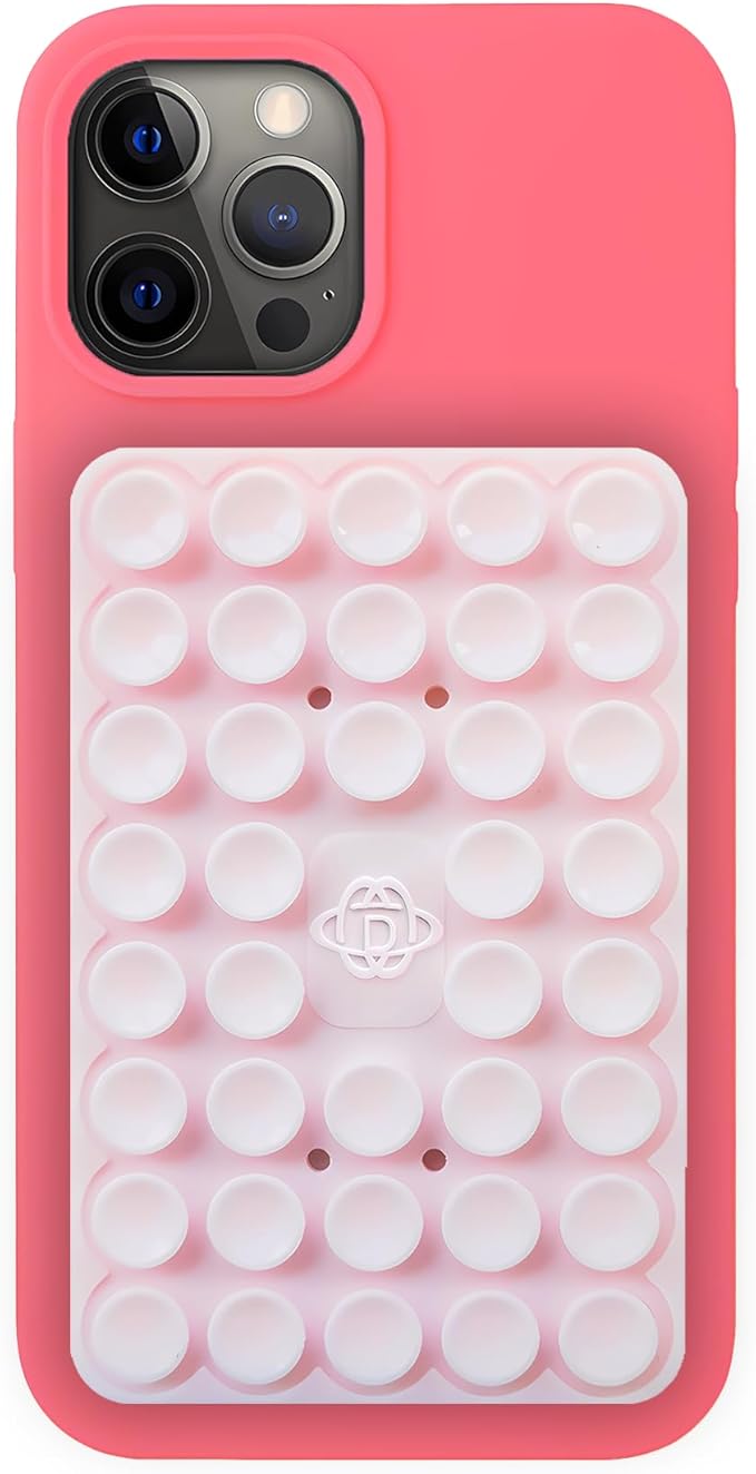Silicone Double-Sided Suction Phone Grip Detachable Mount - Car Dashboard/Shower Phone Holder, Hands-Free For Selfies & Videos, TikTok/ASMR/Yoga - iphone & Android Compatible (3.94"x2.5",Baby Pink）