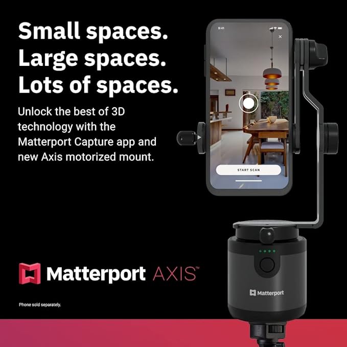 Matterport Axis Gimbal Stabilizer - Motorized Rotating Mount for Professional 3D Virtual Tour 360 Photo Scans with Portable and Foldable Tripod