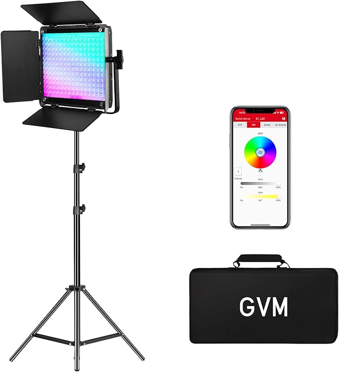 GVM 800D RGB LED Video Light, 2026 Upgraded Panel Light with Optical Len & 6X Brighter (19500 Lux/0.5m), 3200K-5600K Bi-Color, 20 Scene Modes & CRI97+, Studio Lights, Photography Lighting, 1-Pack