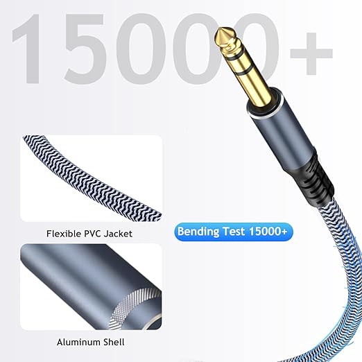 1/4" Male to Female Stereo Headphone Extension Cable - 30ft Quarter Inch Guitar Cable