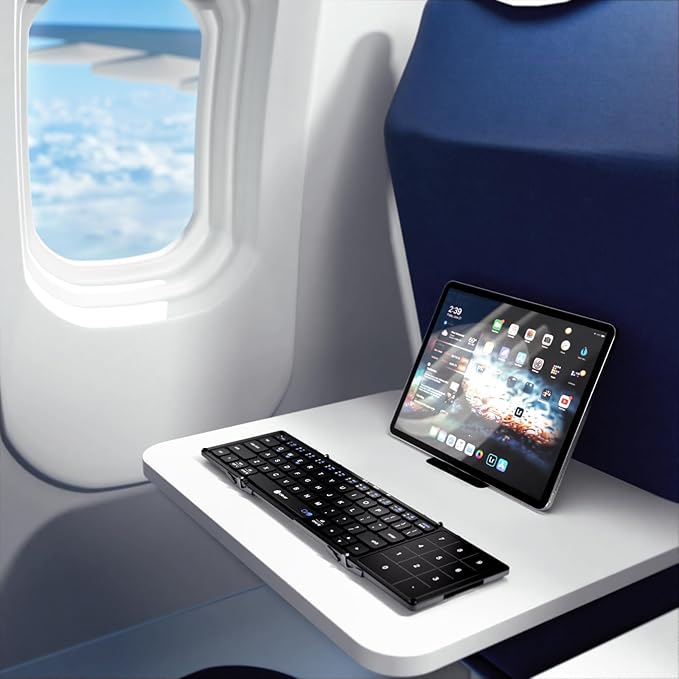 iClever Foldable Bluetooth Keyboard, BK18 Foldable Keyboard with Touchpad and Number Pad, Portable, Rechargeable, Pocket Size for Travel, Compatible with iPad, iPhone, Laptop