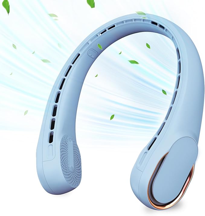 Neck Fan, Bladeless Neck Fan, USB Rechargeable Personal Fan, 4000 mAh Battery Operated Wearable Fan, 3 Speeds Adjustable,Faster Cooling, Ultra Quiet, Suitable for Home, Office, Travel, Sports