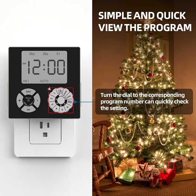 TiFFCOFiO Indoor Mechanical Outlet Timer, 3 Prong Timers for Electrical Outlets, 24-Hour Programmable Plug in Light Timer, ETL Listed (Digital, 1 Pack)